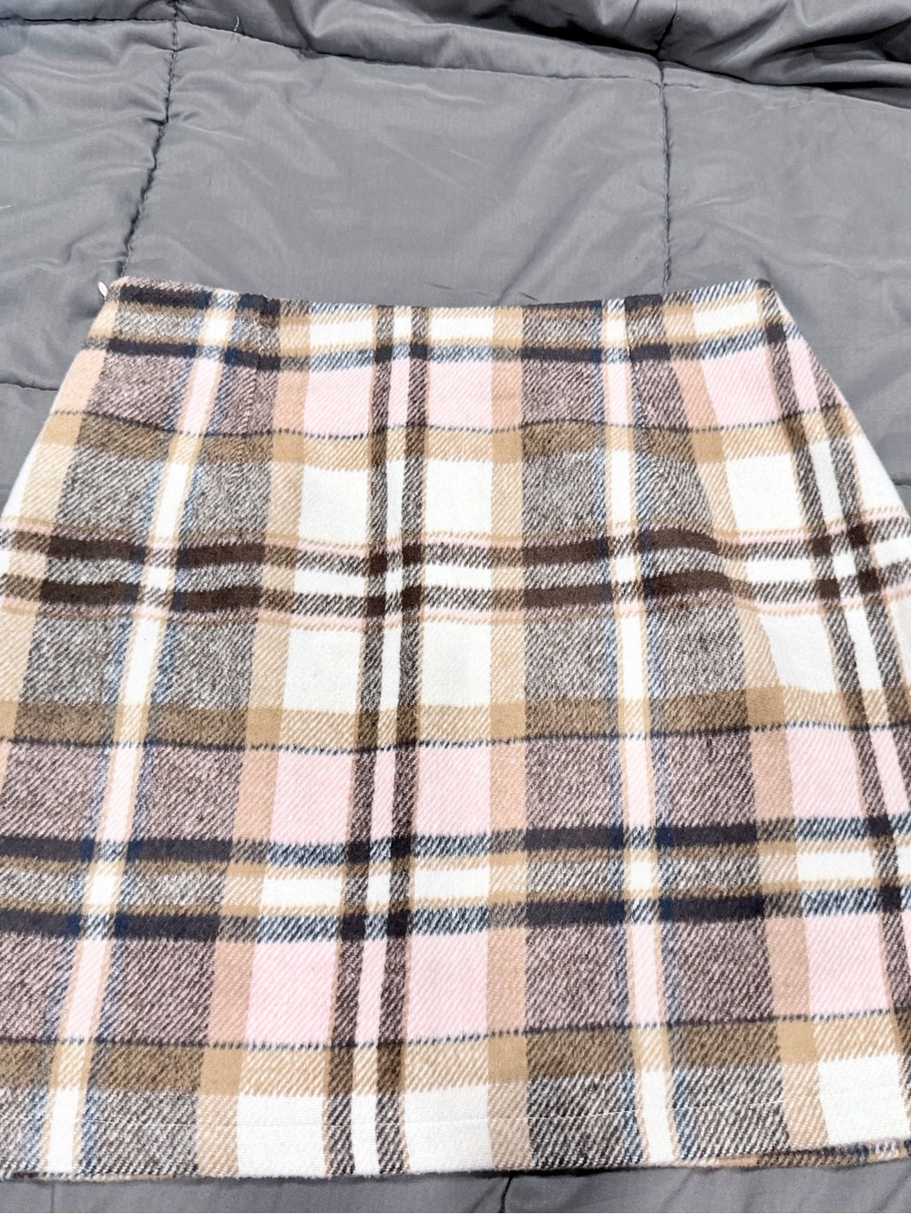 Plaid A-Line Mini Skirt in Pink and Tan